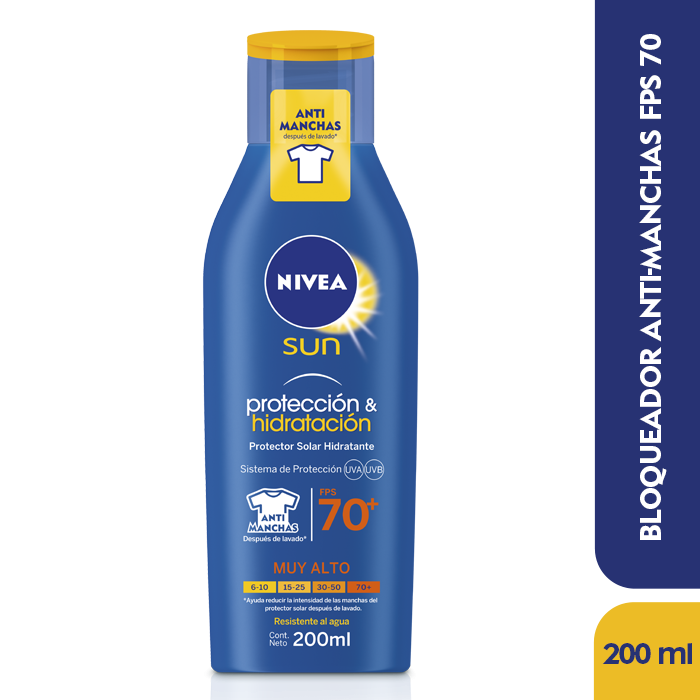 Protector Solar Nivea Sun FPS 70+ Muy Alto UVA UVB x 200Ml