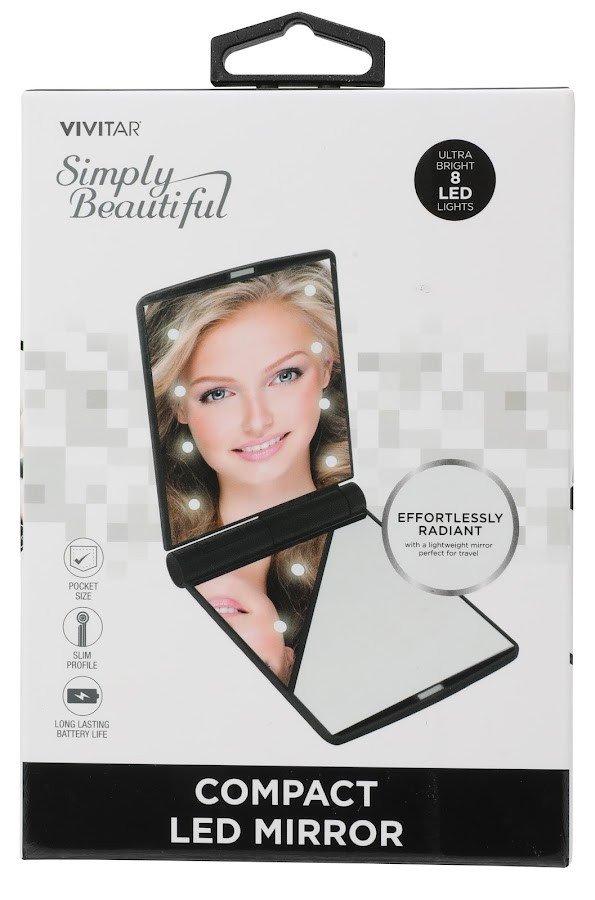 Espejo Mini Vivitar Luces Led Tamaño Bolsillo Negro x 1Und