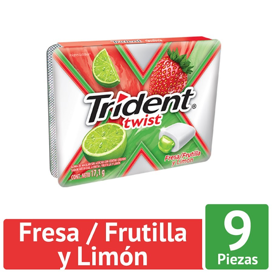 GOMA DE MASCAR TRIDENT TWIST FRESA-FRUTILLA LIMON SIN AZÚCARX10UN