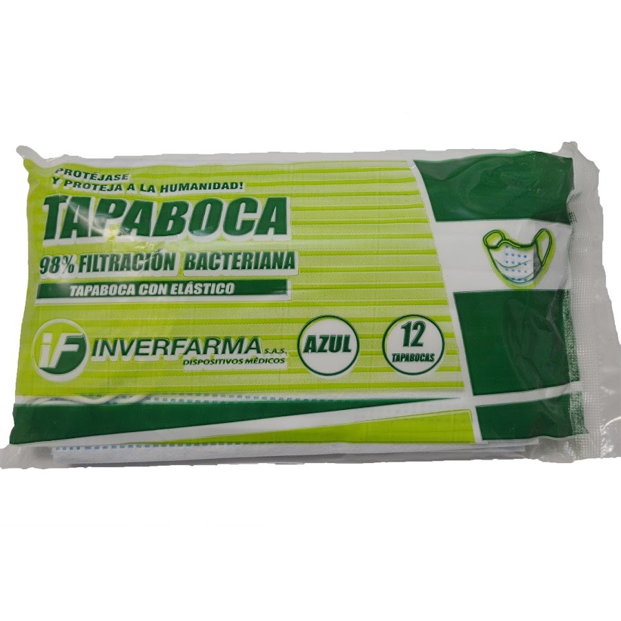 Tapaboca Adulto Desechable Inverfarma Azul x 12Und