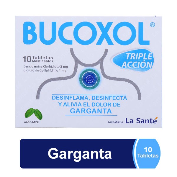 Bucoxol TripleAcción Coolmint 3/1mg Caj.x10Tab.LAS Bencidamina Cloruro