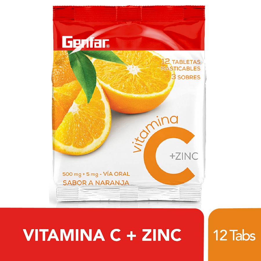 Fracción Vitamina C + Zinc 500Mg Genfar Sabor a Naranja Sobre x 12Und