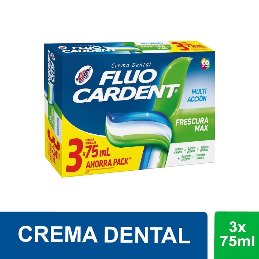 Crema Dental FluoCarden Multiaccion Frescura Max Ahorra Pack x 3Und de 75Gr c/u