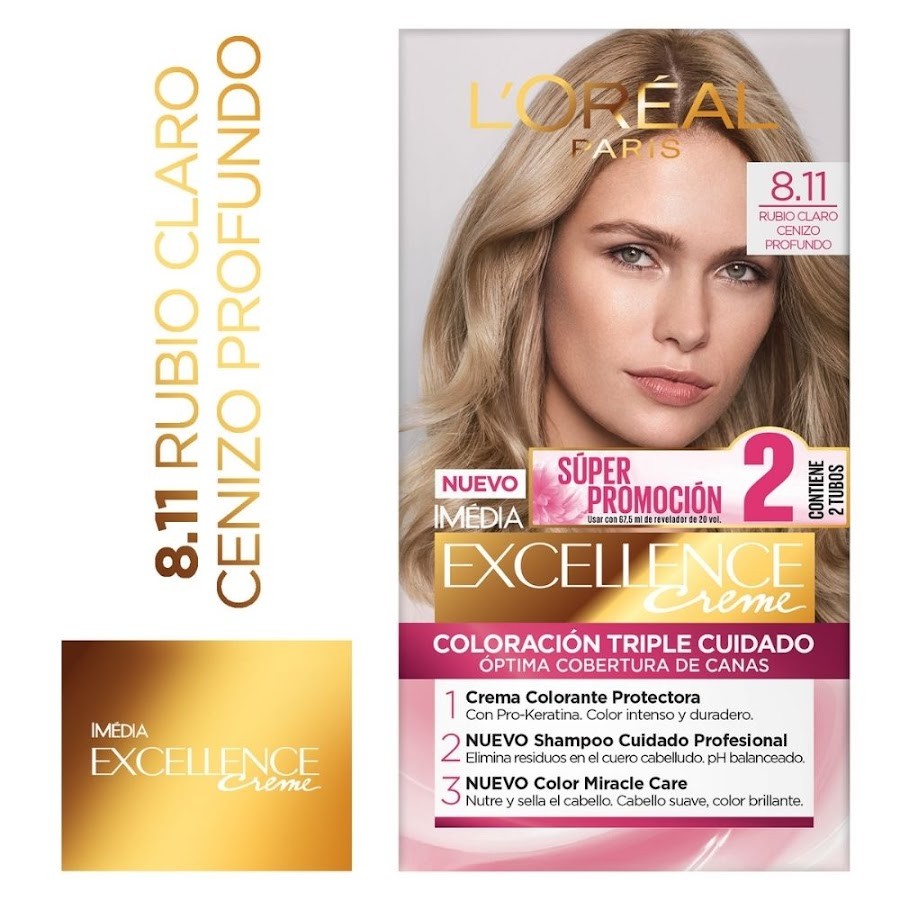 Oferta L´OREAL EXCELLENCE Rubio Claro Ceniza Prof. 8.11 Prom.Esp.x2tub