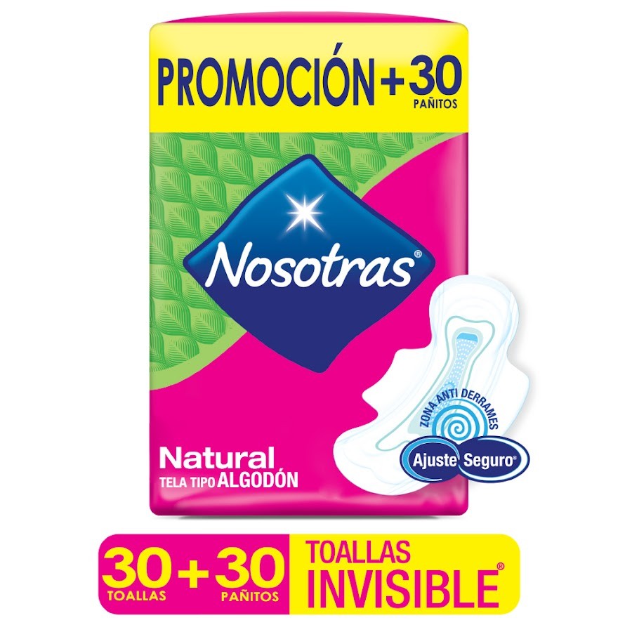 Oferta Toallas Intimas Nosotras Natural x 30 + 30 Toal. Hum