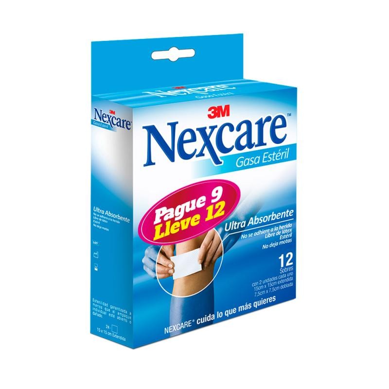 OFT Gasa Nexcare Pague 9 lleve 12 sobres bolsa x 12 Unidades