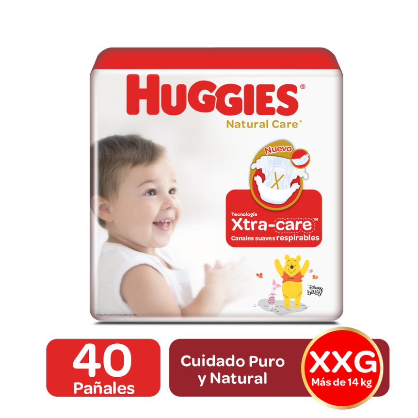 PAÑAL HUGGIES NATURAL CARE TALLA 5 XXG X40UNID UNISEX