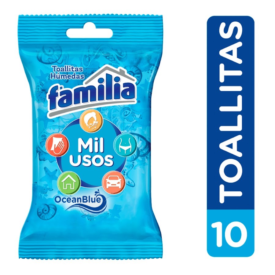 Toallas Húmedas FAMILIA Active Mil Usos Ocean Blue x10Und
