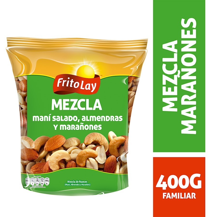 MANI FRITOLAY MEZCLA SALADO. ALMENDRAS Y MARANON X 400 GR