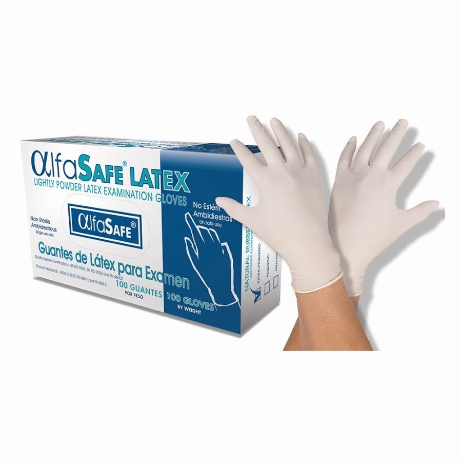 Guante de Latex de Examen Alfasafe S Caja x 100Uni