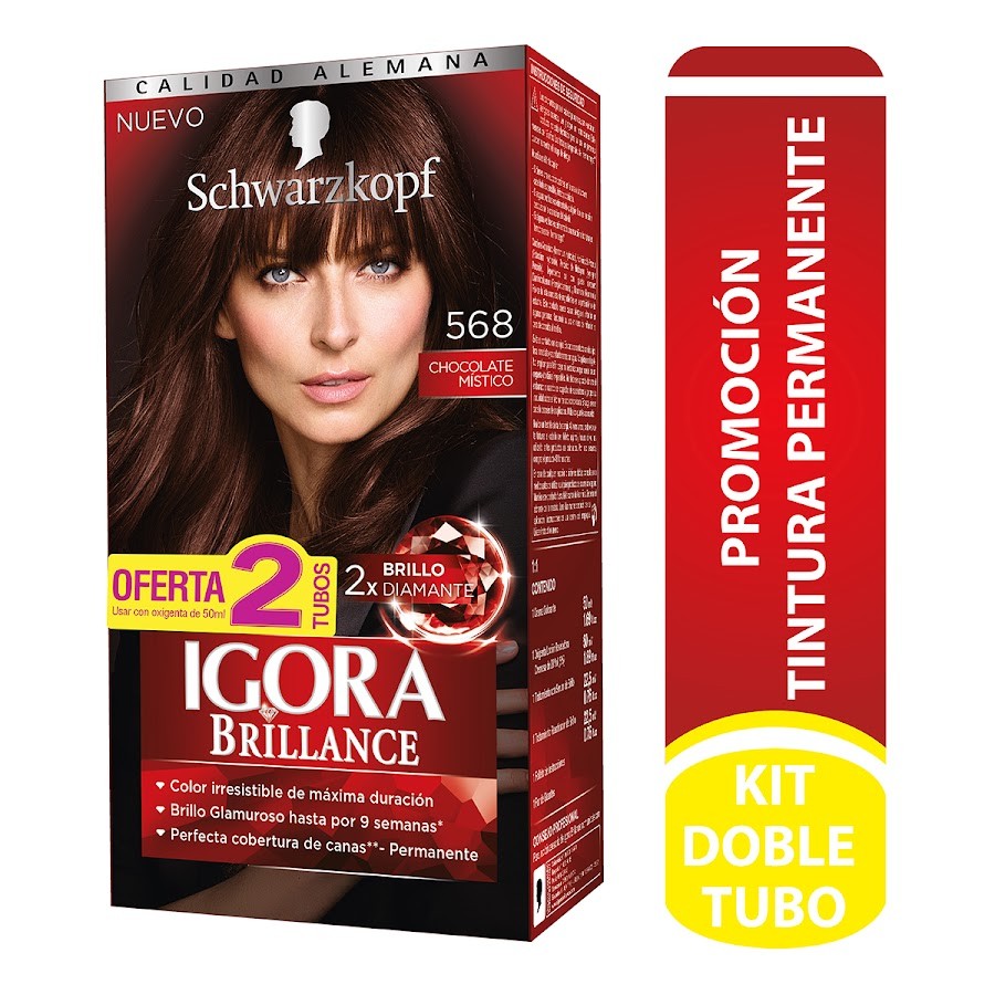 TINTE IGORA BRILLANCE PERMANENTE CHOCOLATE MISTICO 568 X50ML X2