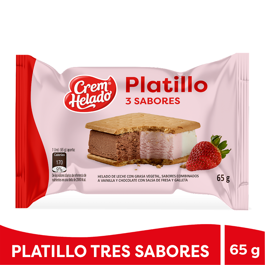 HELADO CREM HELADO PLATILLO VAINILLA FRESA CHOCOLATE X65G