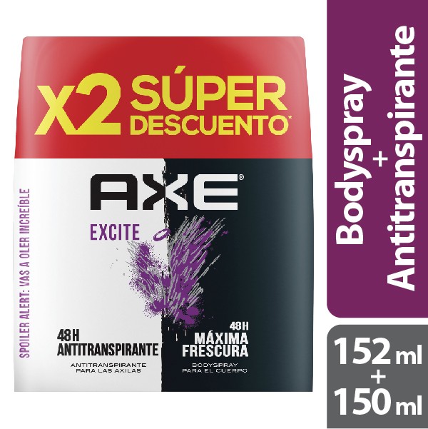 Oferta Antitranspirante AXE Excite y BodySpray Precio Especial x2Und.