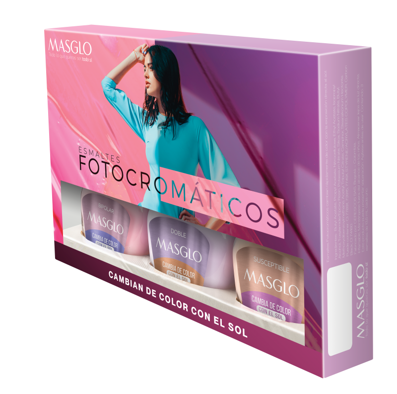 Kit Esmaltes Masglo Fotocromaticos #2 Caja Rosada x 3Uni