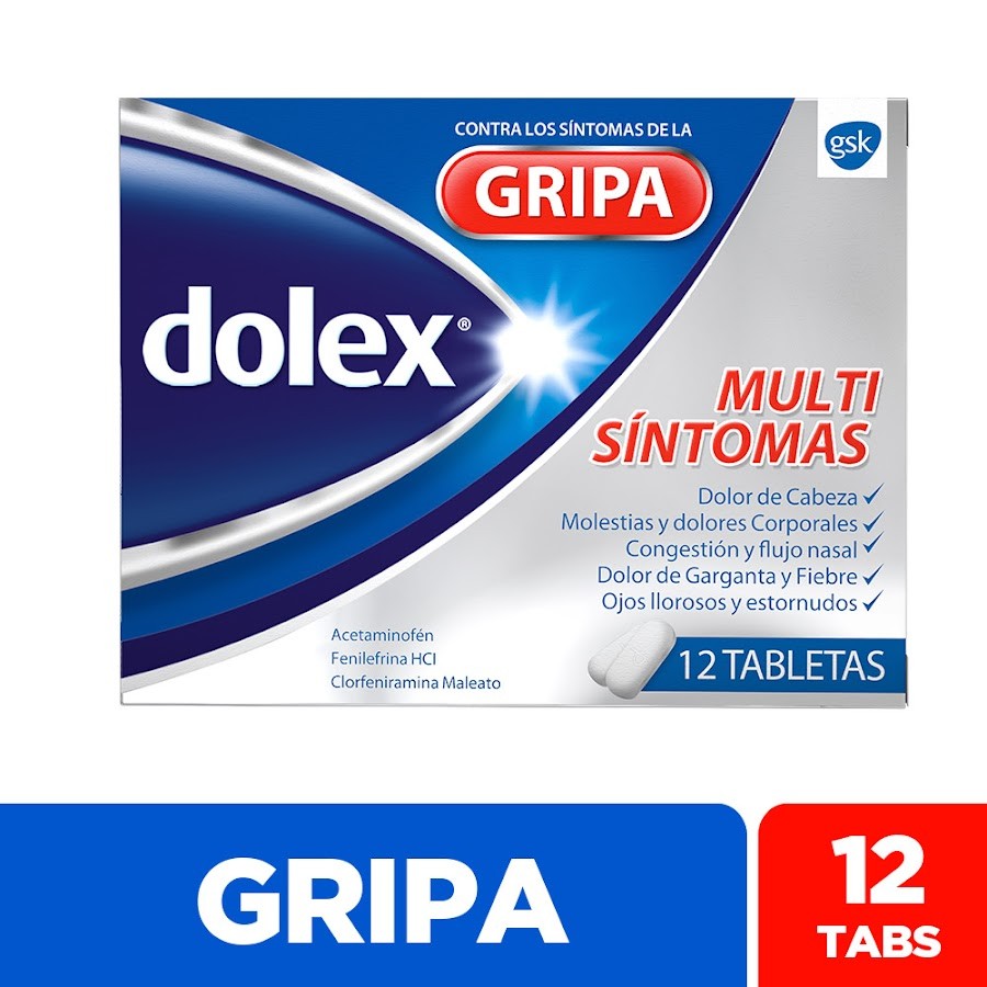 DOLEX Gripa Tab. Caja x12Tab.GSK Acetaminofén Fenilefrina Clorfenamina