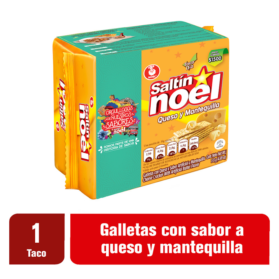 GALLETAS SALTIN NOEL QUESO Y MANTEQUILLA TACO DEL DÍA PAQUETE X133G