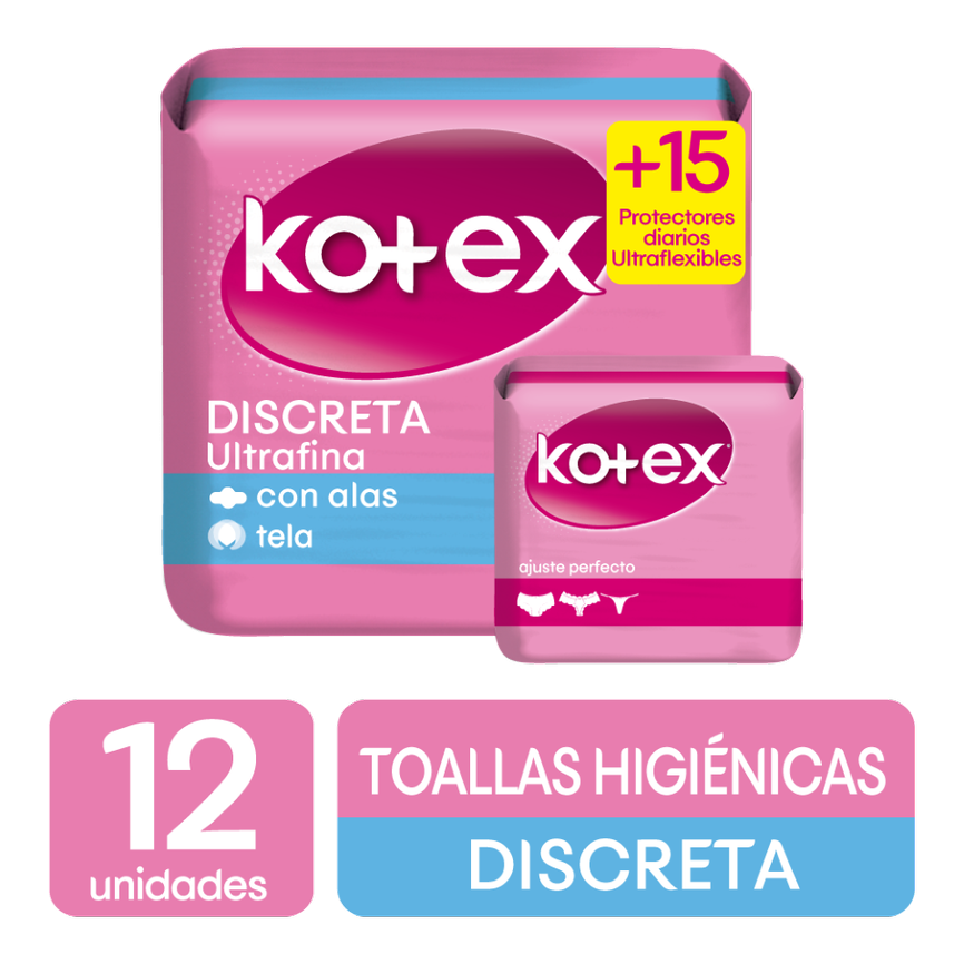 Oferta Toallas Íntimas Kotex Ultrafina x12und + Protectores Kotex x15und