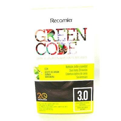 KIT TINTE RECAMIER GREEN CODE INGREDIENTES NAT.CASTAÑO OSCURO#3.0X1UND