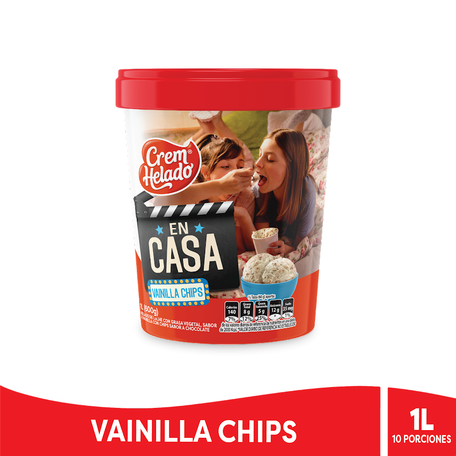 Helado Crem Helado Tradicional Vainilla Chips En Casa x 600Gr