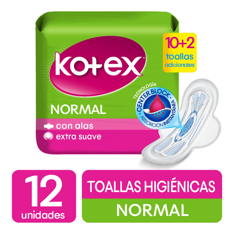 Toallas Intimas Kotex Normales con Alas x 12Und