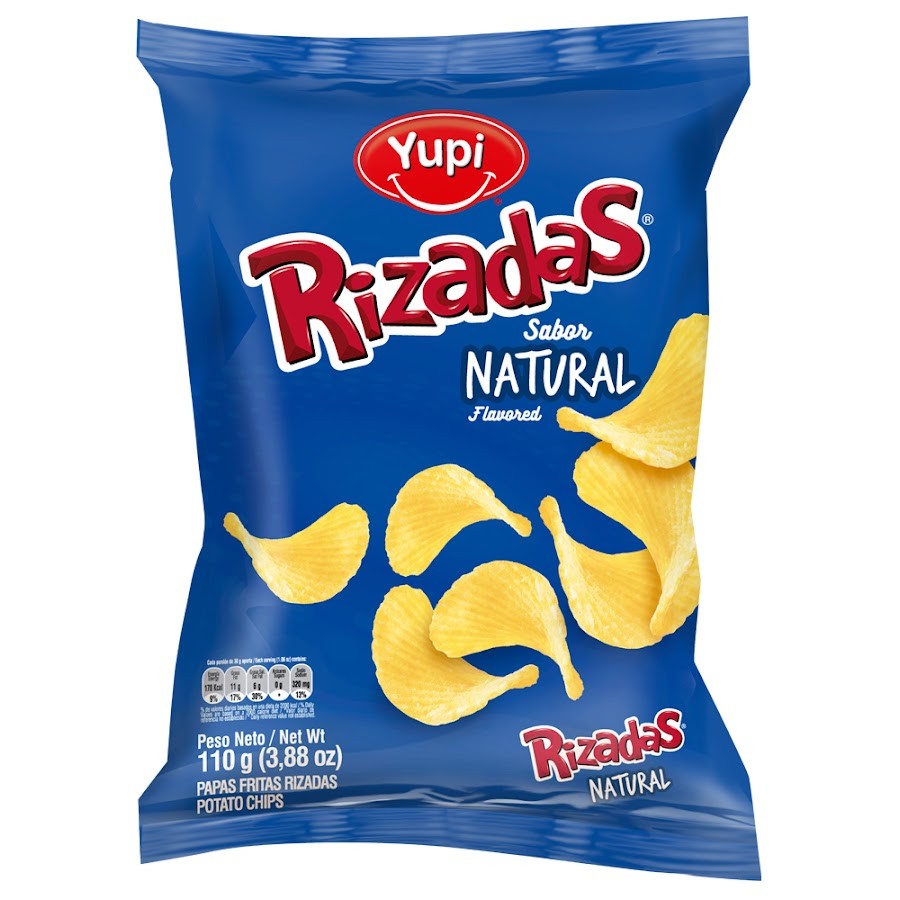 PASABOCAS YUPI PAPAS FRITAS RIZADAS NATURAL PAQUETE X110G.