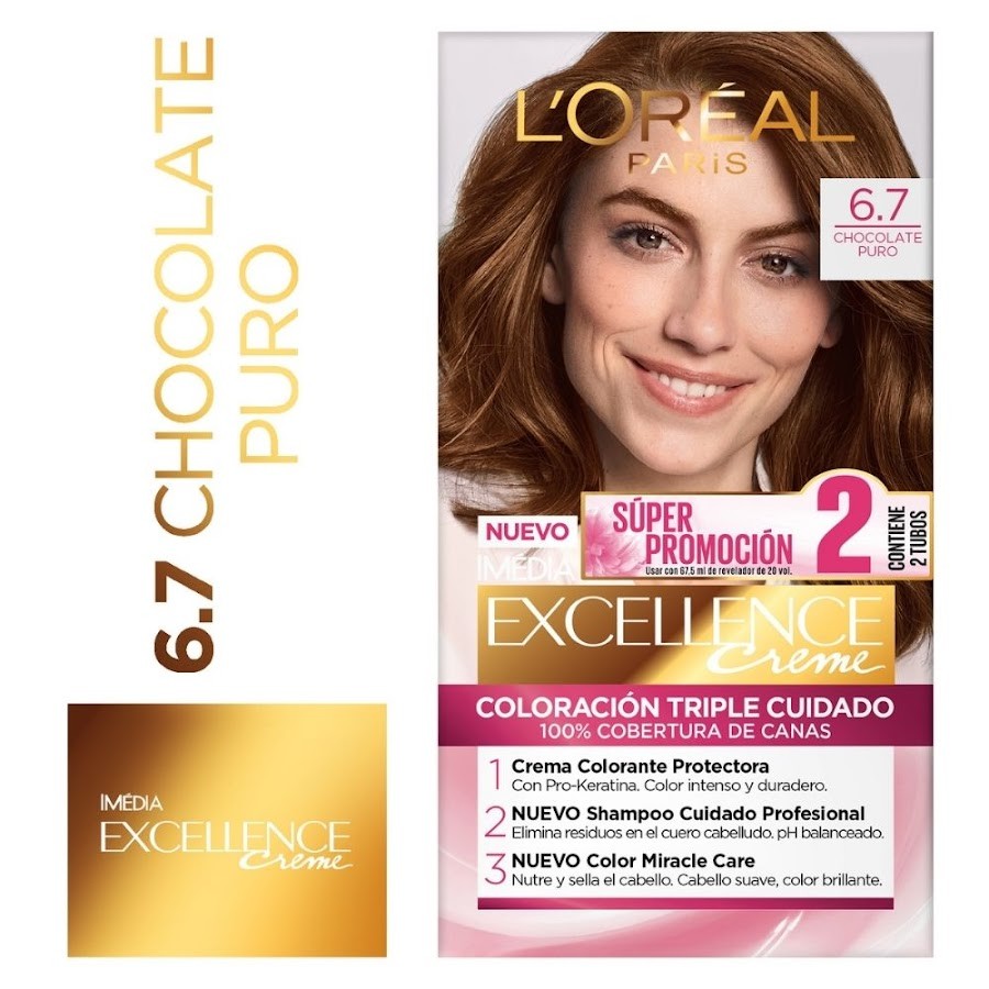 Promo Tinte Loreal Excellence Creme 6.7 Chocolate Puro x 2Tubos