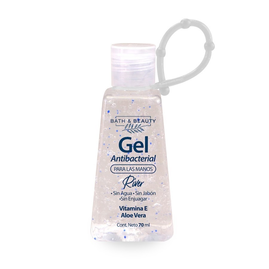 Gel Antibacterial Para Manos River Bath & Beauty x70 Ml con Sujetador en Silicona.