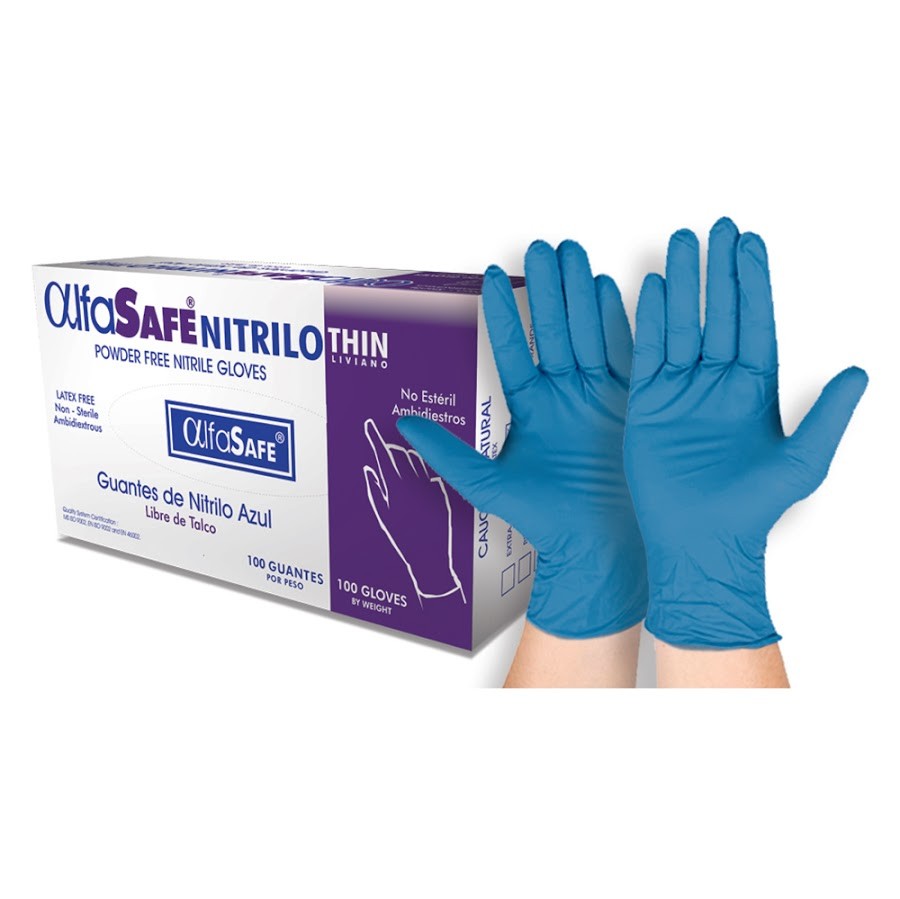Guante Nitrilo Azul Thin Alfasafe Talla M Caja x 100Uni