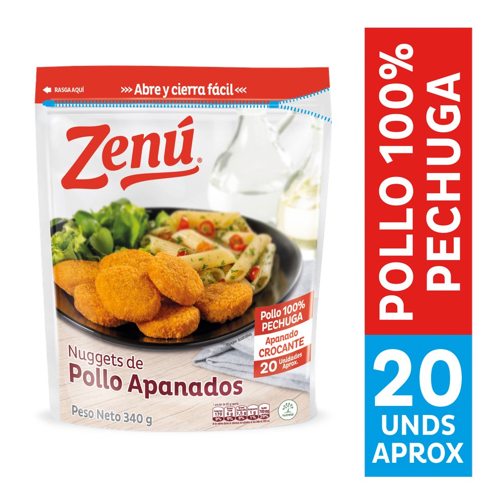 NUGGETS DE  POLLO APANADO ZENU X 340 GR
