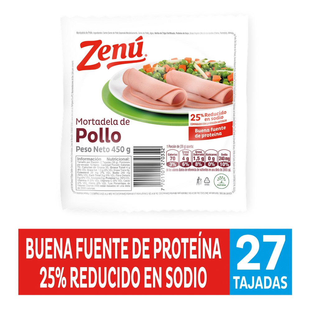 MORTADELA DE POLLO ZENU*450GR