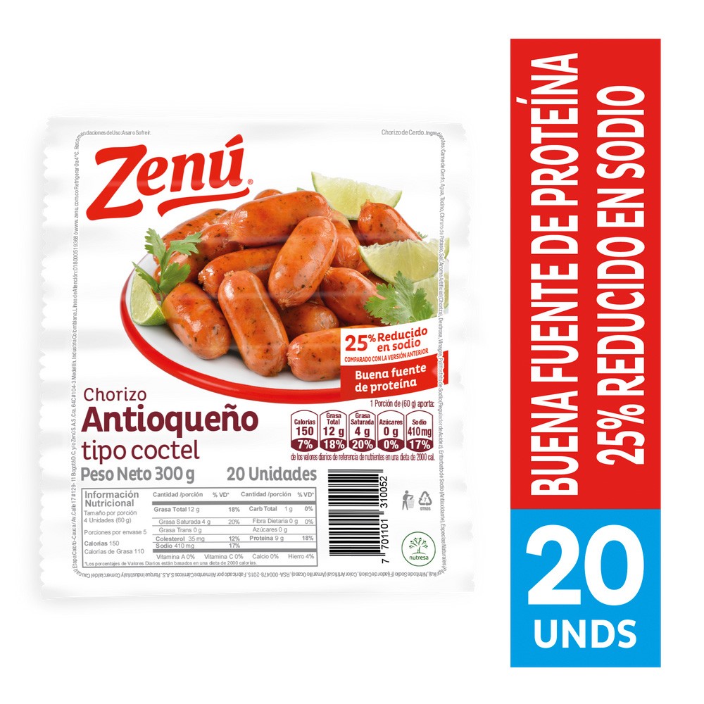 CHORIZO COCTEL ANTIOQUEÑO ZENU*300GR