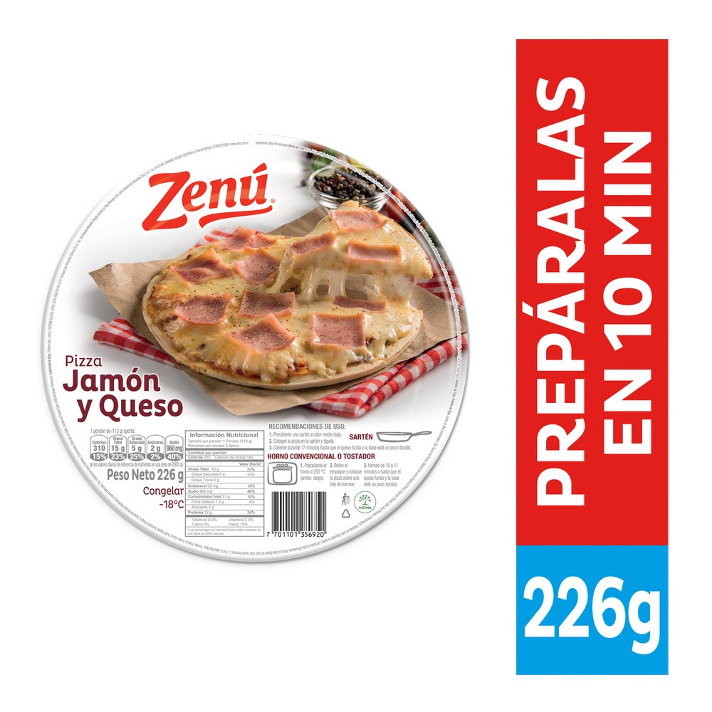 PIZZA JAMON Y QUESO ZENU  x 226 GR