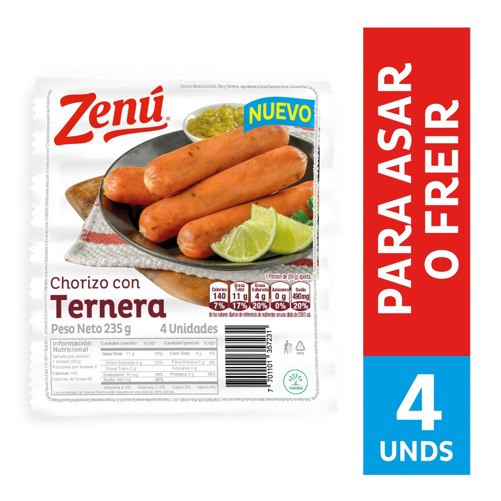 CHORIZO CON TERNERA ZENU  x 235GR