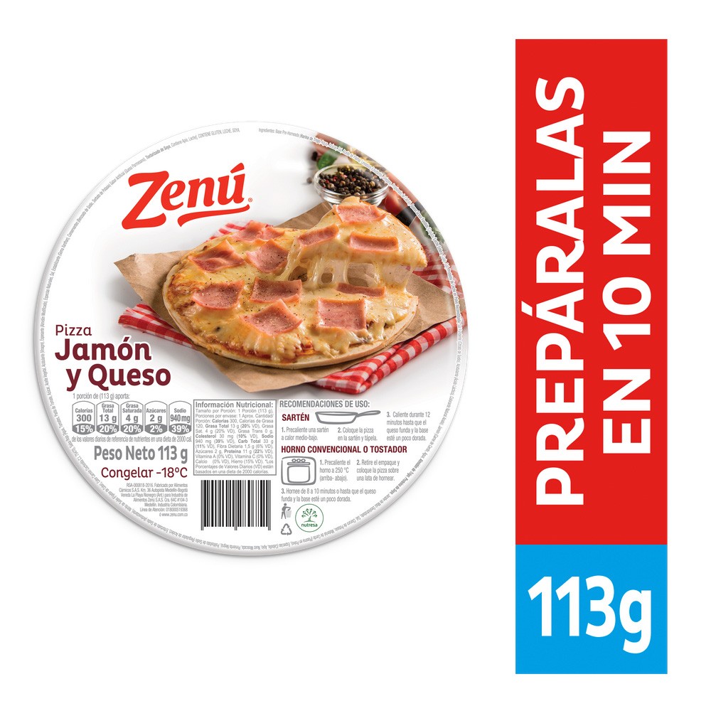 PIZZA JAMON Y QUESO ZENU  x  113 GR