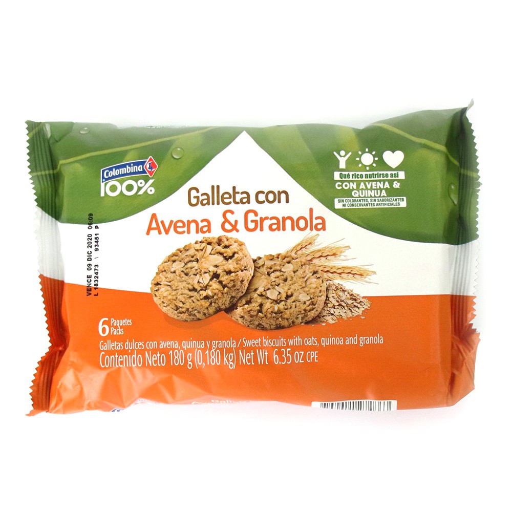 GALLETAS CON AVENA Y GRANOLA x 180 GR