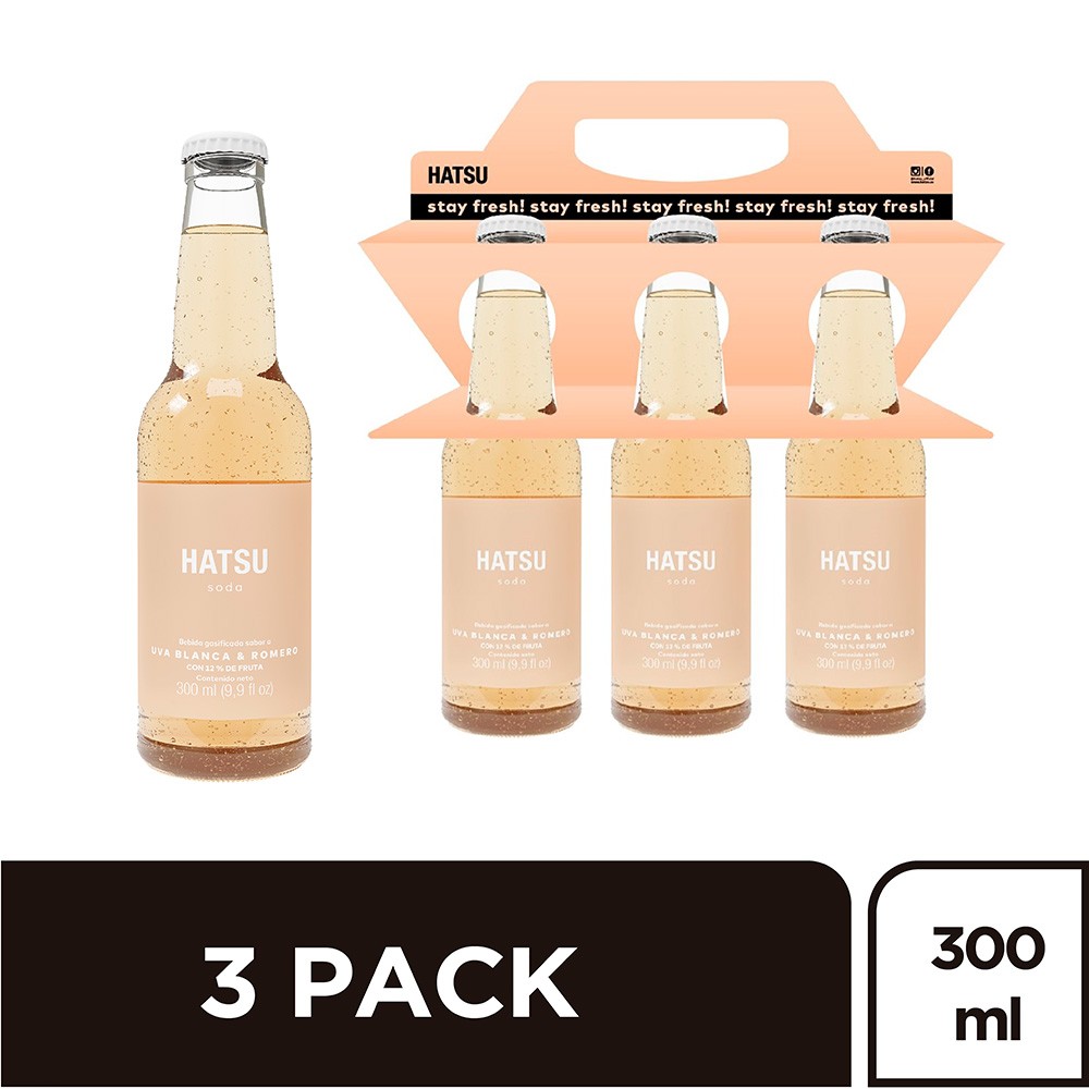 SODA 3 PACK HATSU UVA BLANCA ROMER*900ML