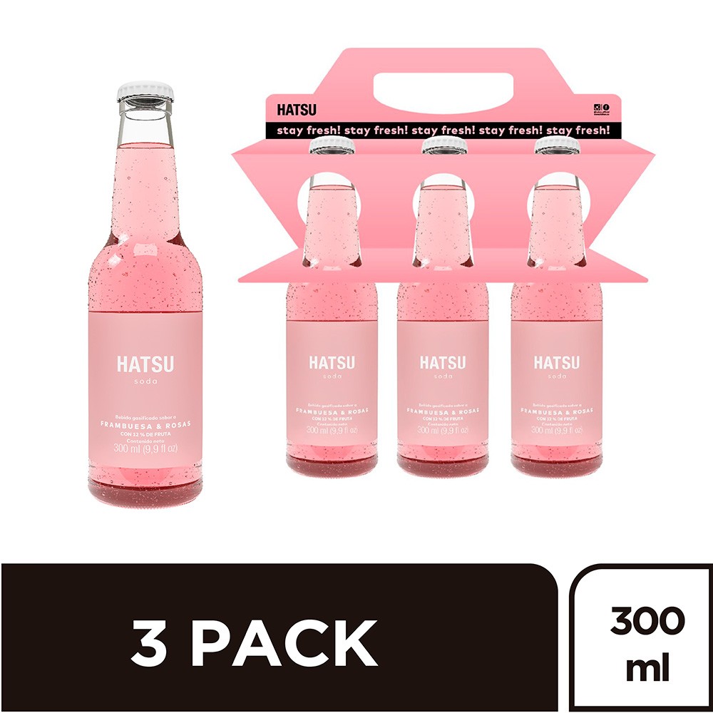 SODA 3 PACK HATSU FRAMBUESA ROSA*900ML