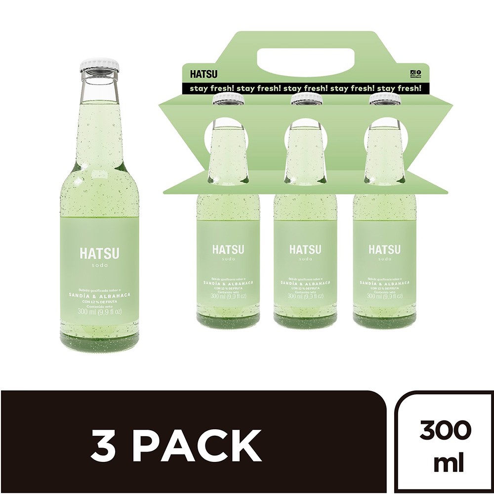 SODA 3 PACK HATSU SANDIA ALBAHACA*900ML