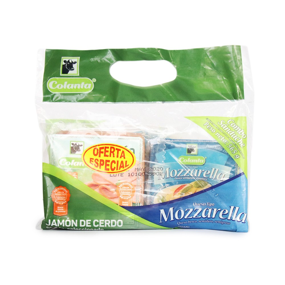 COMBO QUESO MOZARELLA*250G+JAMON COLANTA