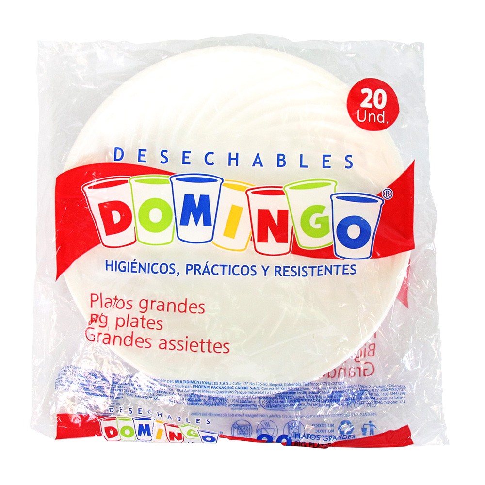 PLATO DESECHABLE GDE 20U DOMINGO