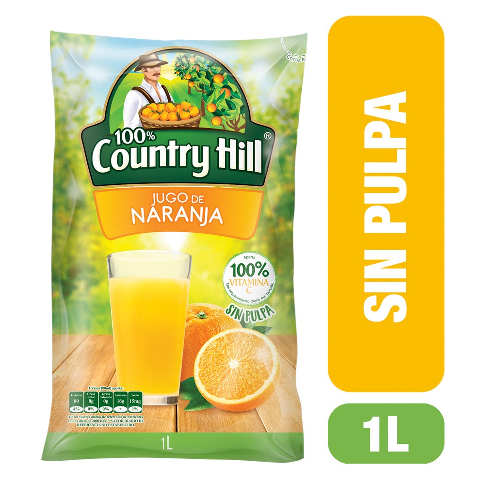 JUGO NARANJA SIN PULPA COUNTRY HILL*1LT