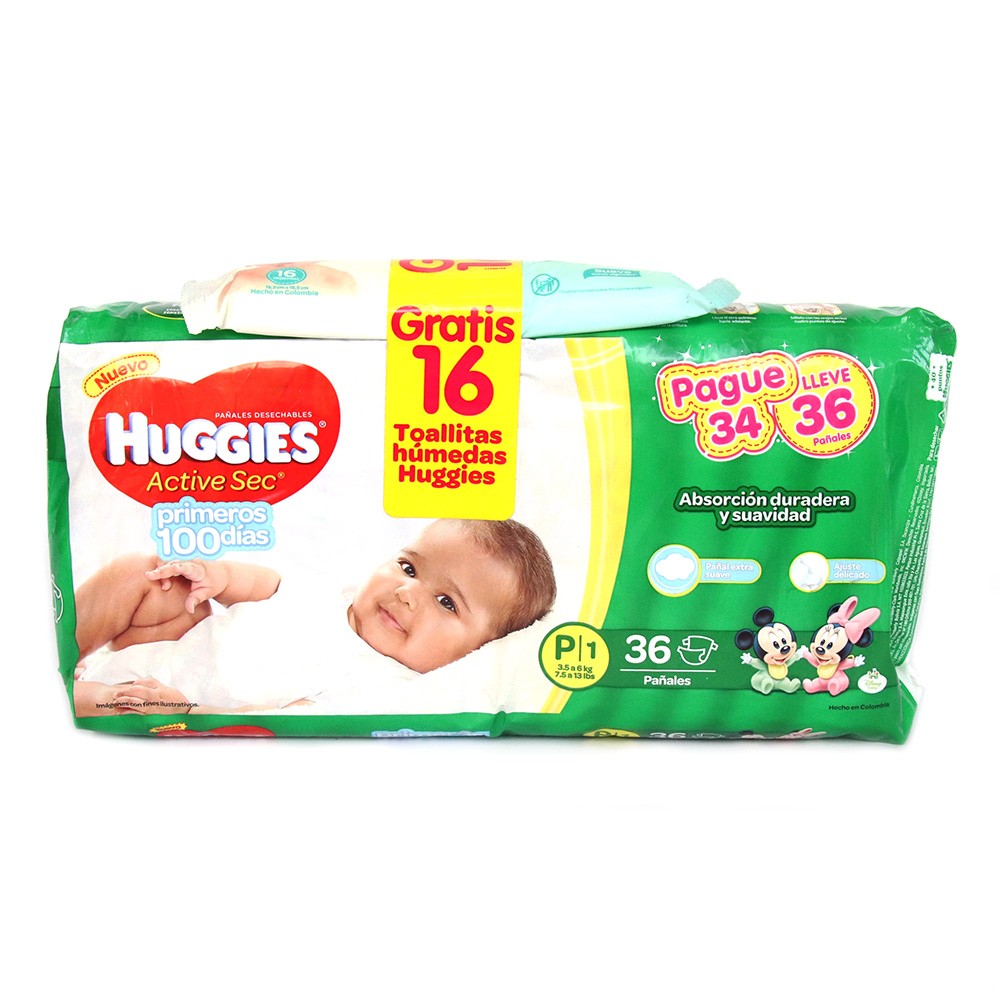 PAÑAL HUGGIES ACT SEC PEQ PG 34 LLEVE36