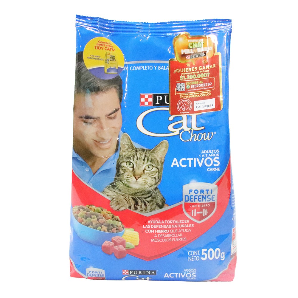 CAT CHOW ADULTOS ACTIVOS CARNE  x 500GR