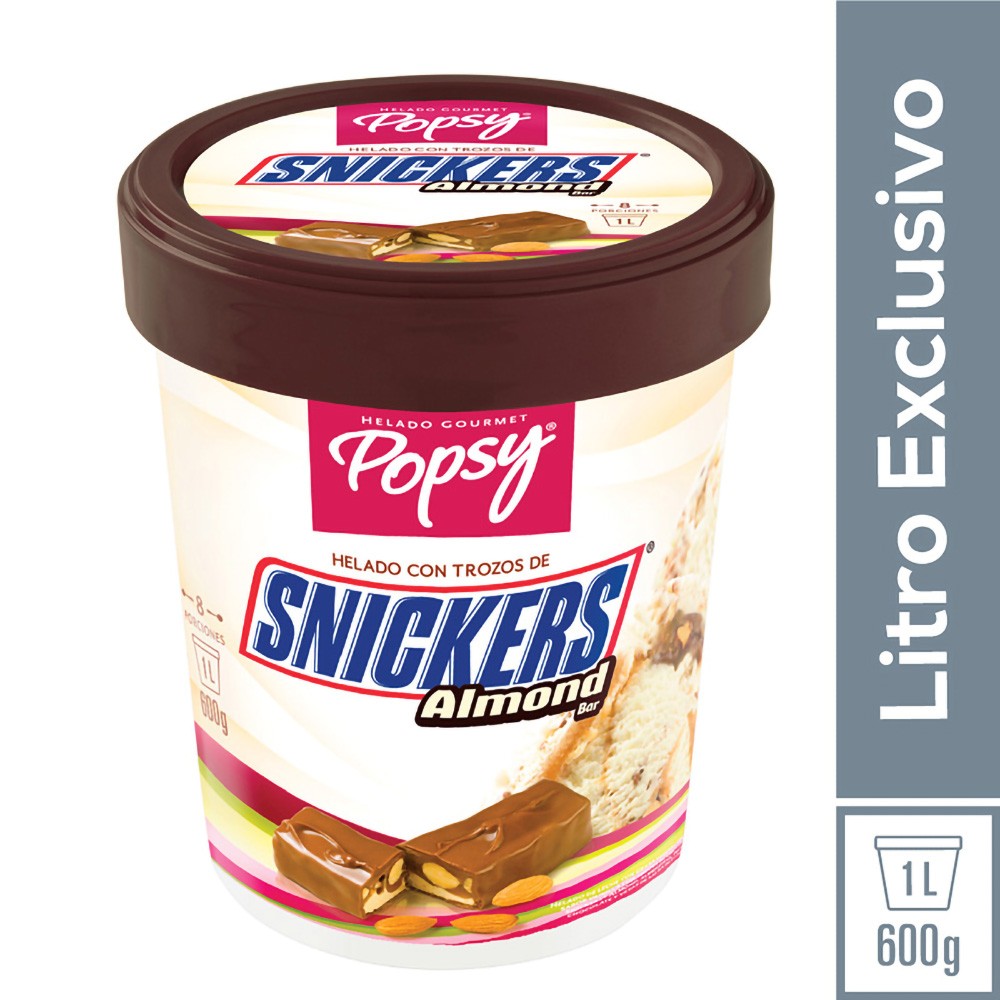 HELADO SNICKERS ALMOND POPSY 1 LITRO
