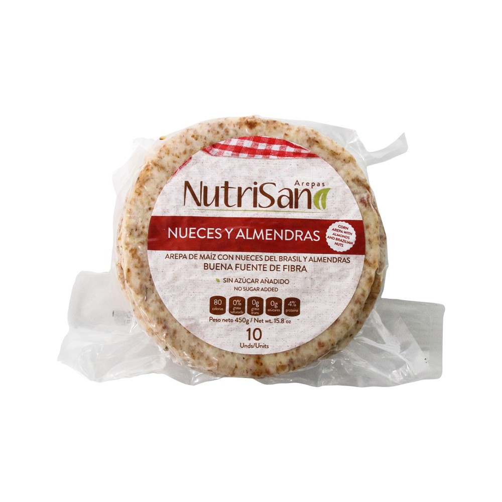 AREPA NUECES CON ALMENDRAS  x 10 UND