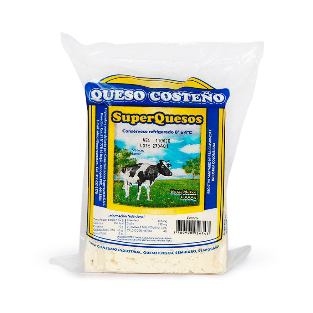 QUESO COSTEÑO ENTERO 1000gr