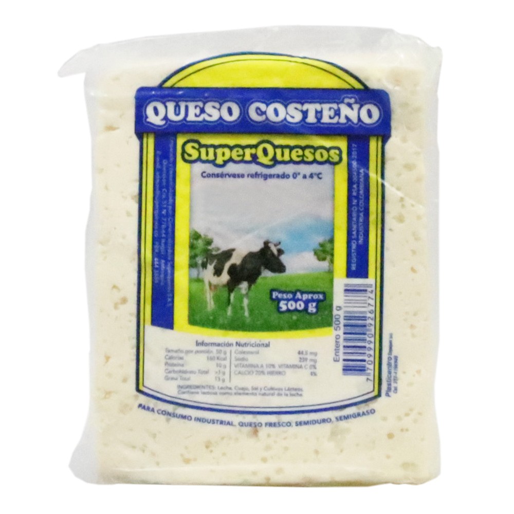 QUESO COSTEÑO ENTERO  x 500GR SQ