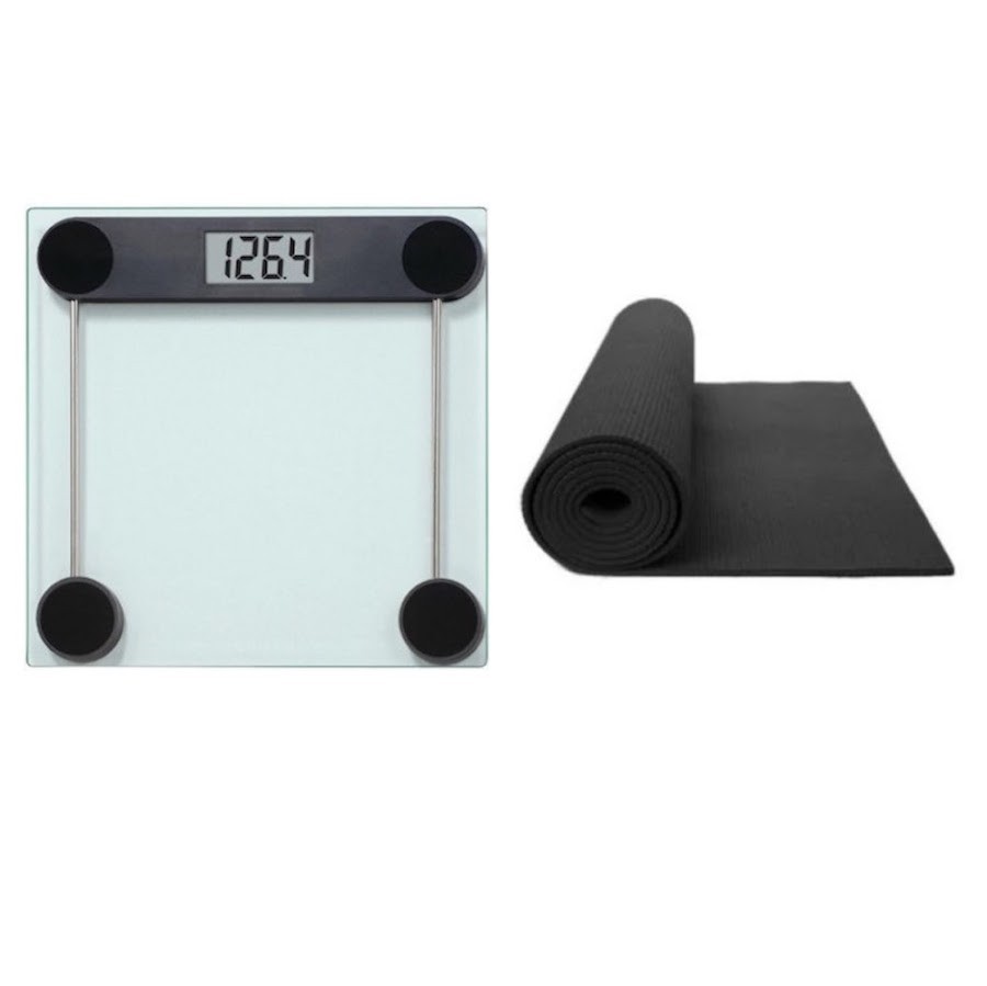 Bascula Extragrande Plataforma Vidrio Templado 6mm + Colchoneta Yoga Color Negro