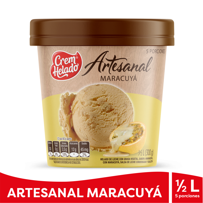 Helado Artesanal Tradicional Crem Helado Sabor Maracuya x 300Gr