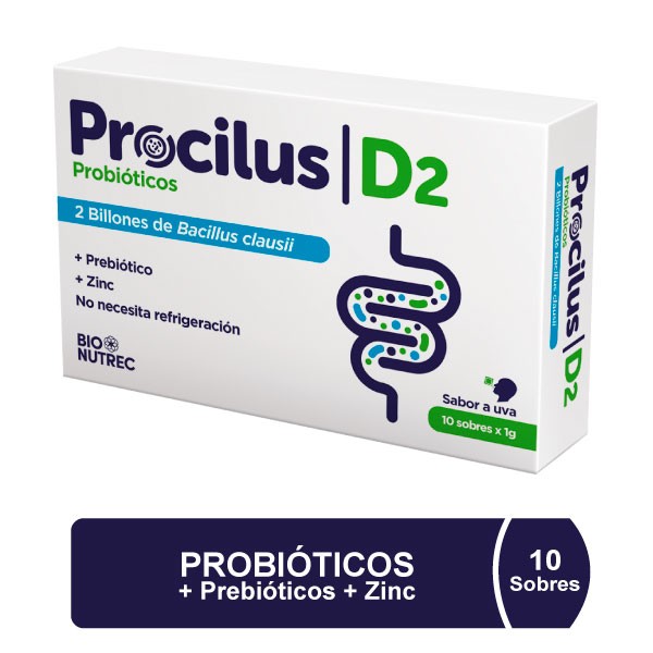 Procilus D2 Probioticos BioNutrec Sabor a Uva x 10 Sobres de 1Gr c/u